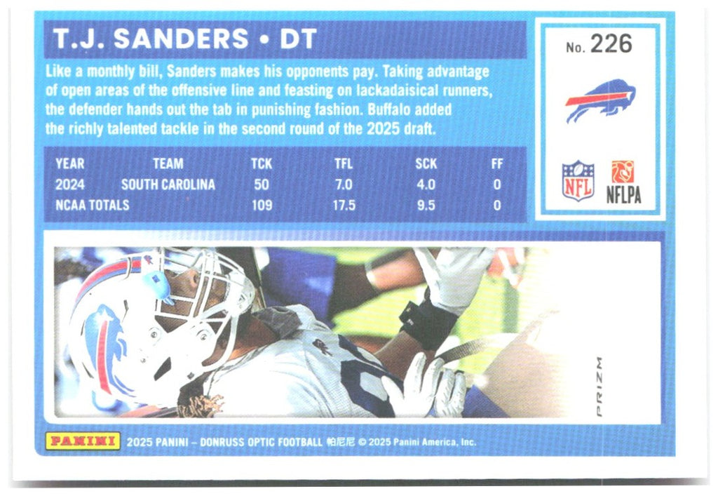 T.J. Sanders Donruss Optic - Pink 226 2025 Buffalo Bills