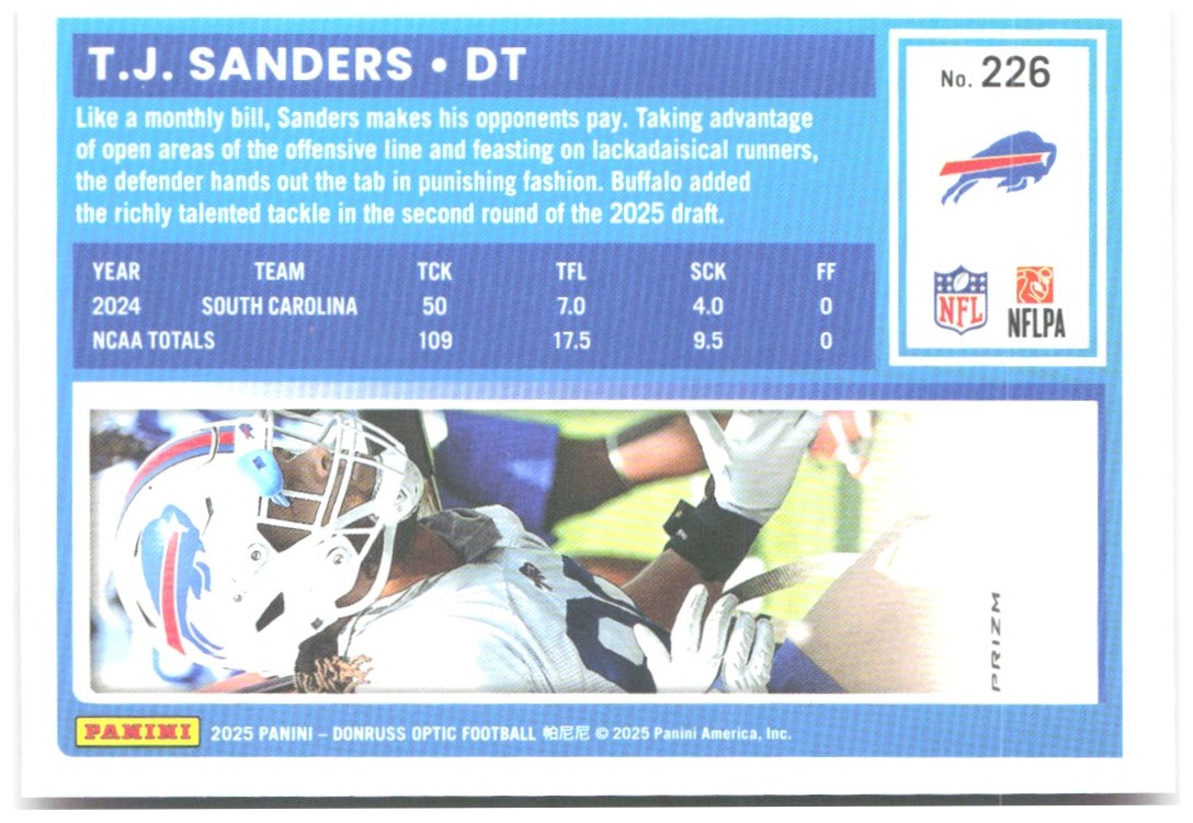 T.J. Sanders Donruss Optic - Pink 226 2025 Buffalo Bills