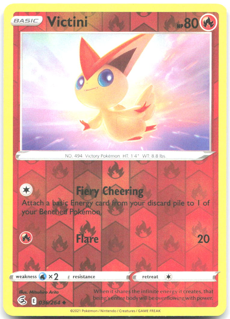 Victini Reverse Holo Uncommon SWSH08 Fusion Strike 036/264 NM Mitsuhiro Arita