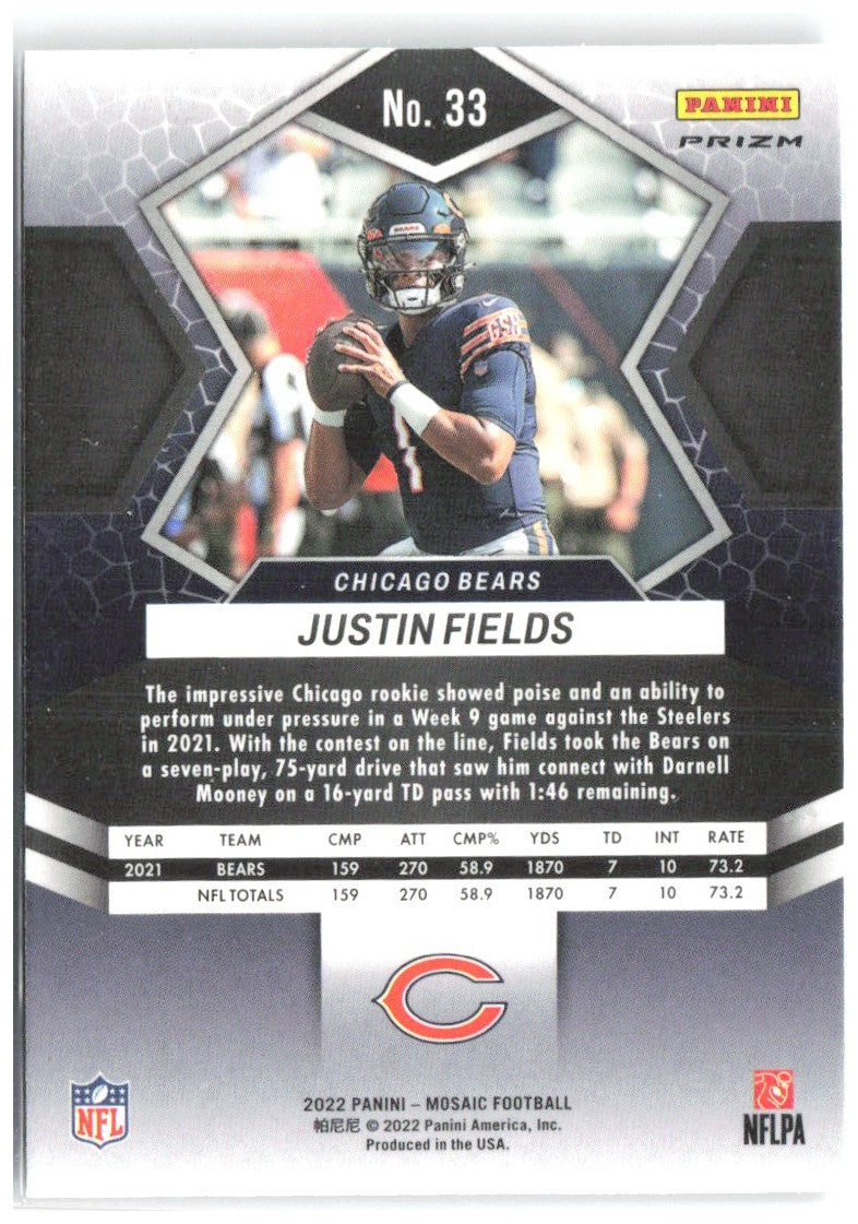 Justin Fields Panini Mosaic - Mosaic 33 2022 Chicago Bears
