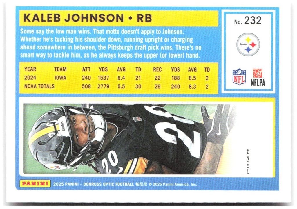 Kaleb Johnson Donruss Optic - Pink 232 2025 Pittsburgh Steelers