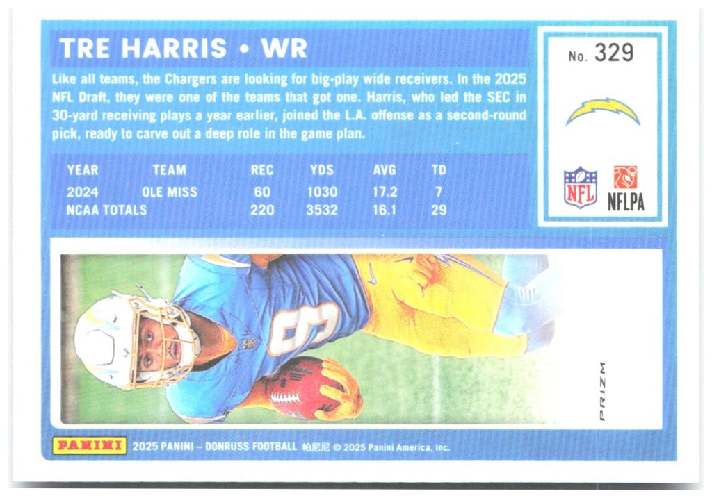 Tre Harris Donruss Optic Rated Rookies Blue Scope 329 2025 Los Angeles Chargers
