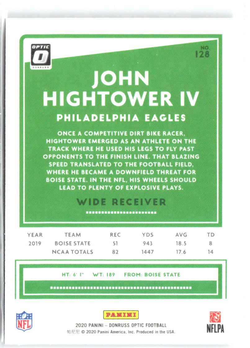 John Hightower IV Donruss Optic 128 2020 Philadelphia Eagles RC