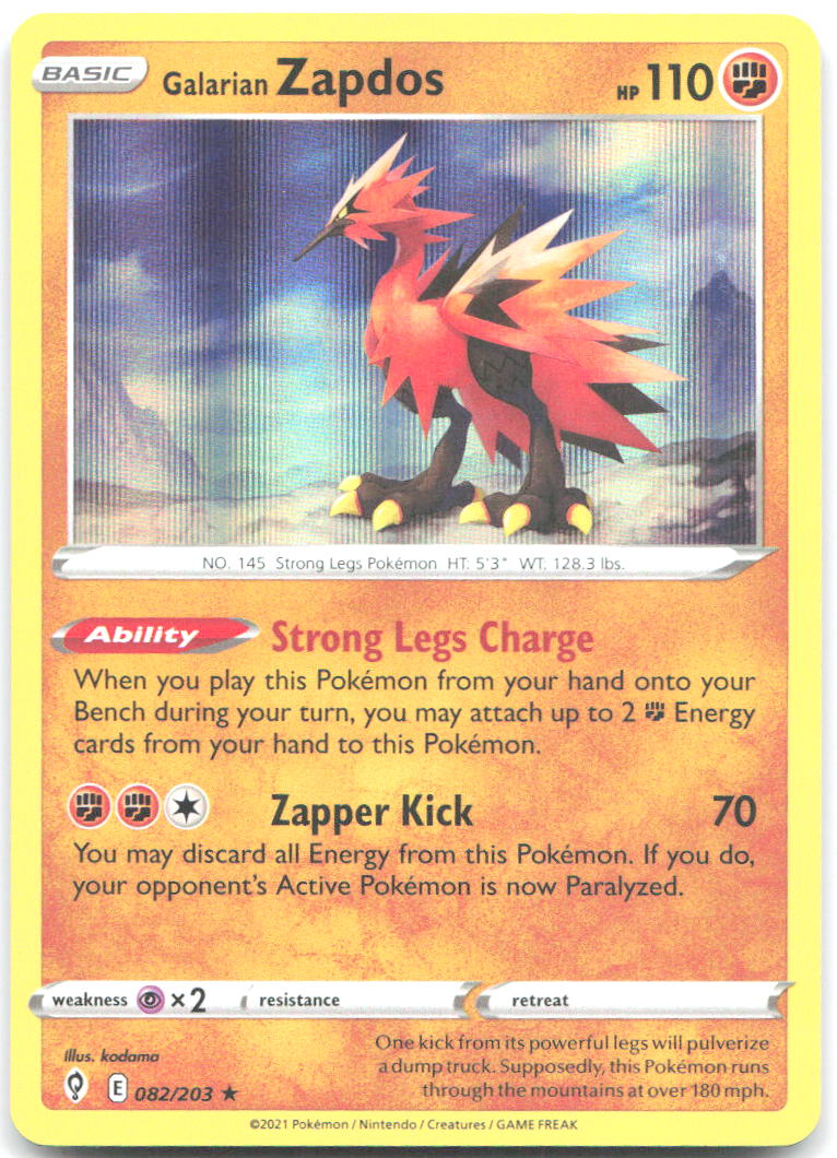 Galarian Zapdos Holo Rare SWSH07 Evolving Skies 082/203 NM kodama