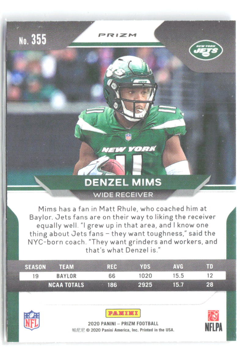 Denzel Mims Panini Prizm - Prizm Red White and Blue 355 2020 New York Jets