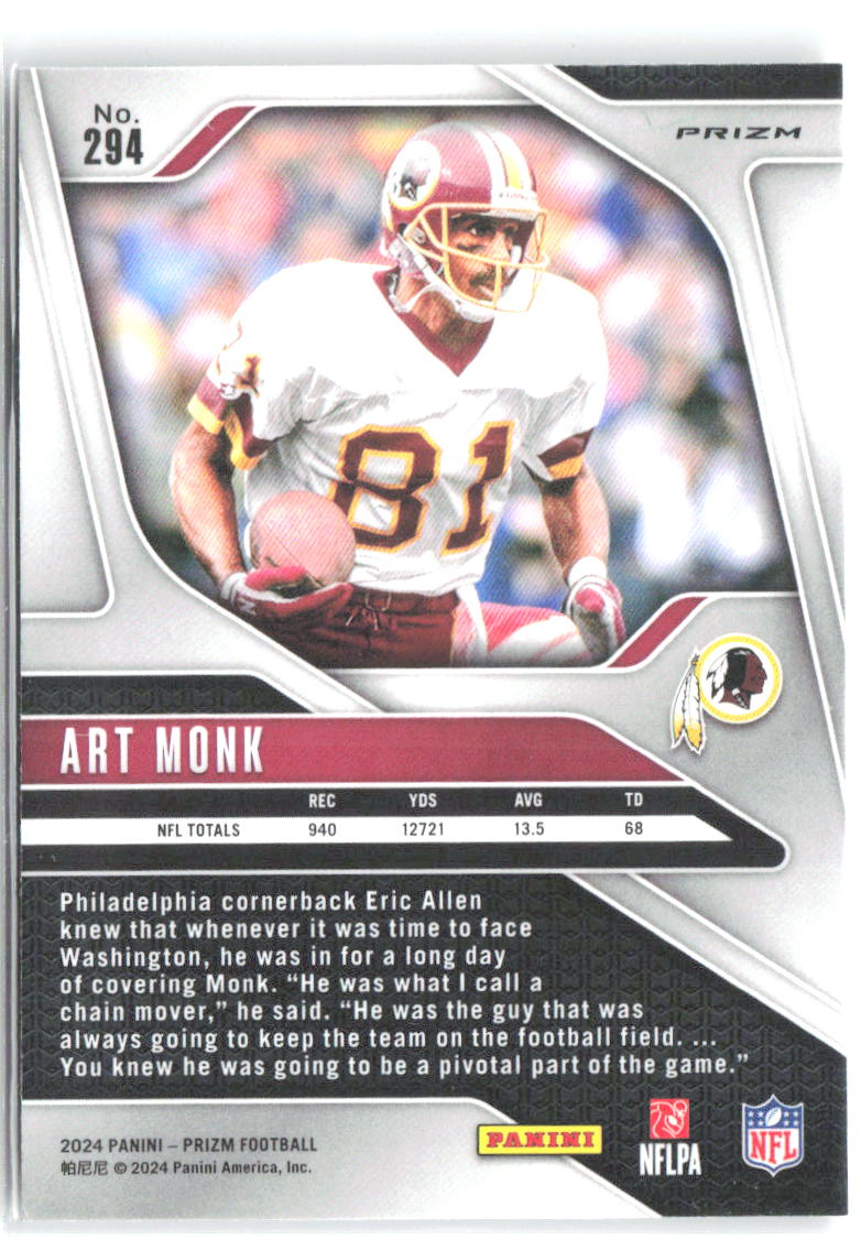 Art Monk Panini Prizm - Silver 294 2024 Washington Redskins