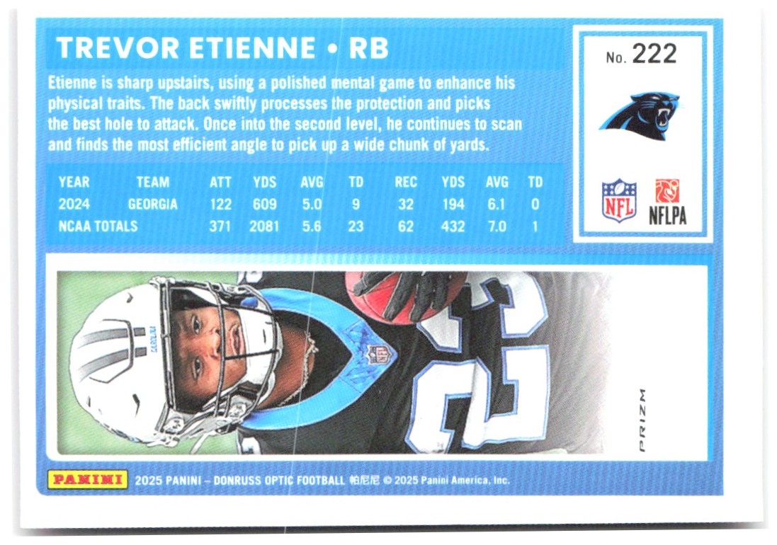 Trevor Etienne Donruss Optic - Pink 222 2025 Carolina Panthers