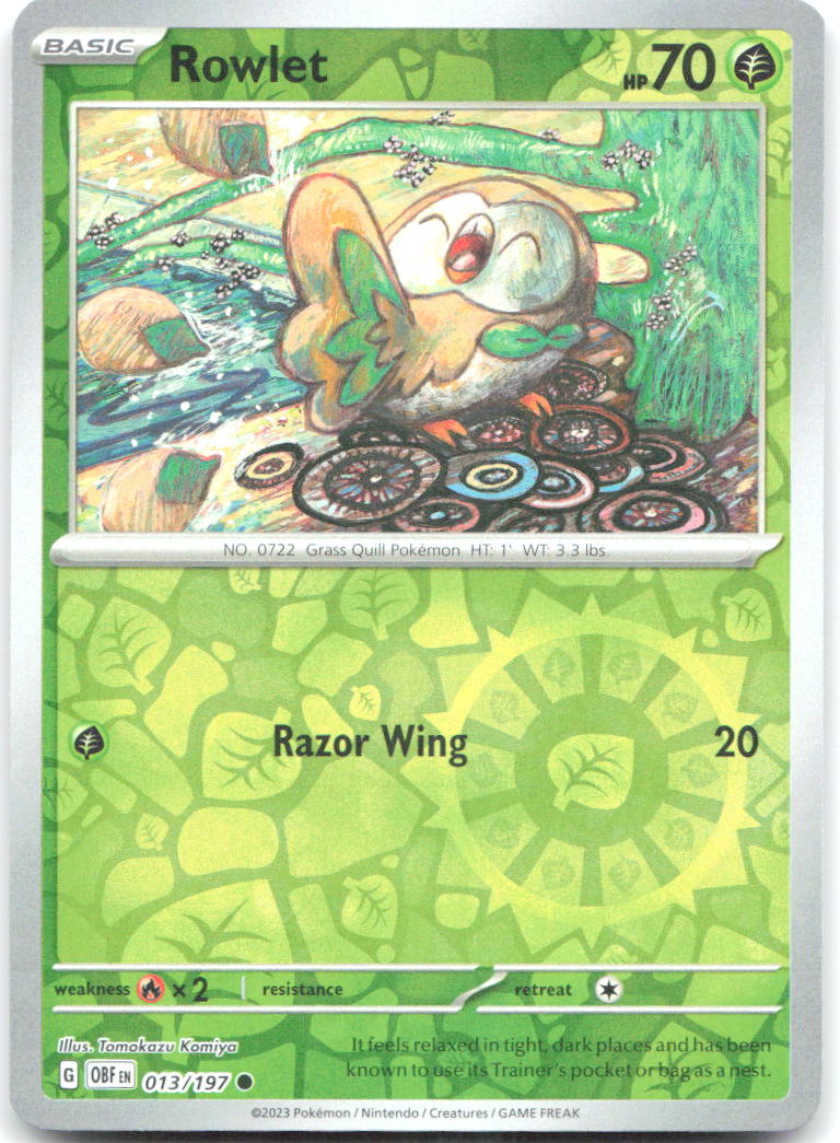 Rowlet Reverse Holo Common SV03 Obsidian Flames 013/197 NM Tomokazu Komiya