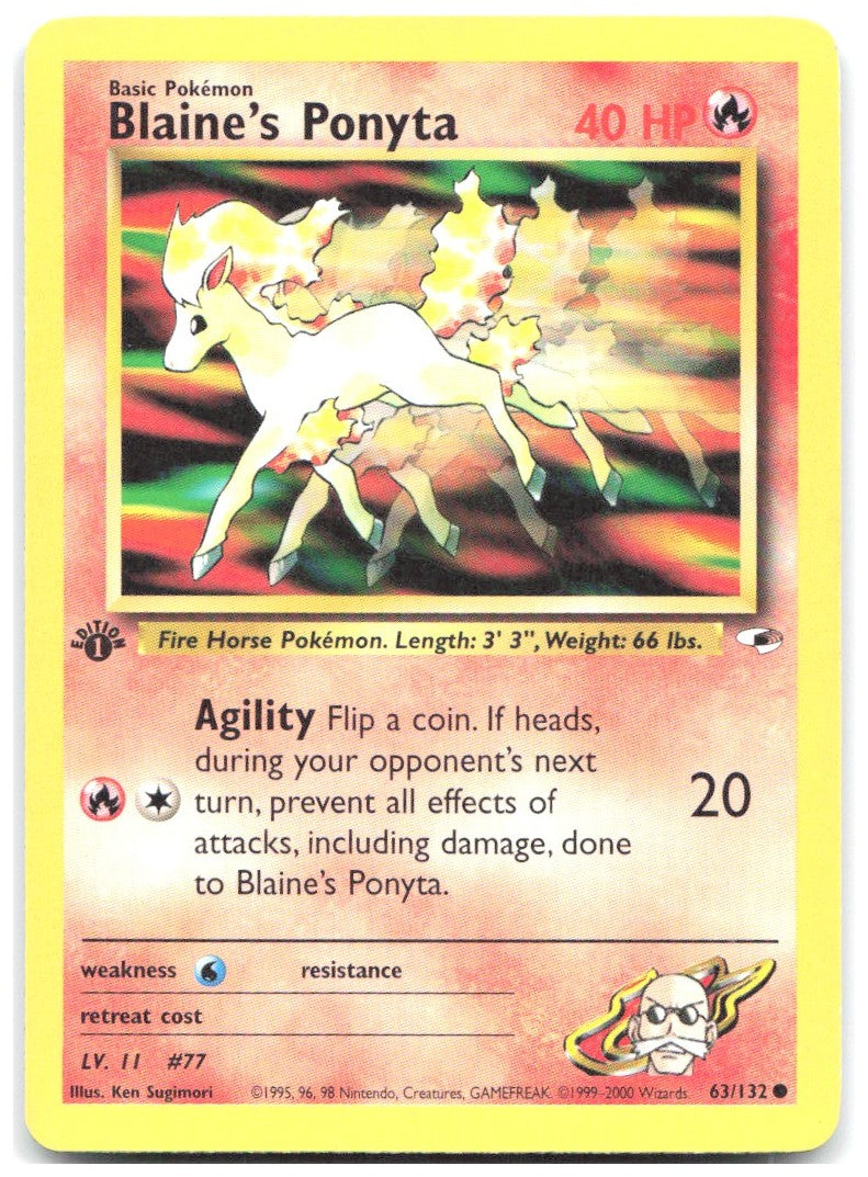 Blaine's Ponyta 1st Edition Common Gym Heroes 063/132 NM Ken Sugimori