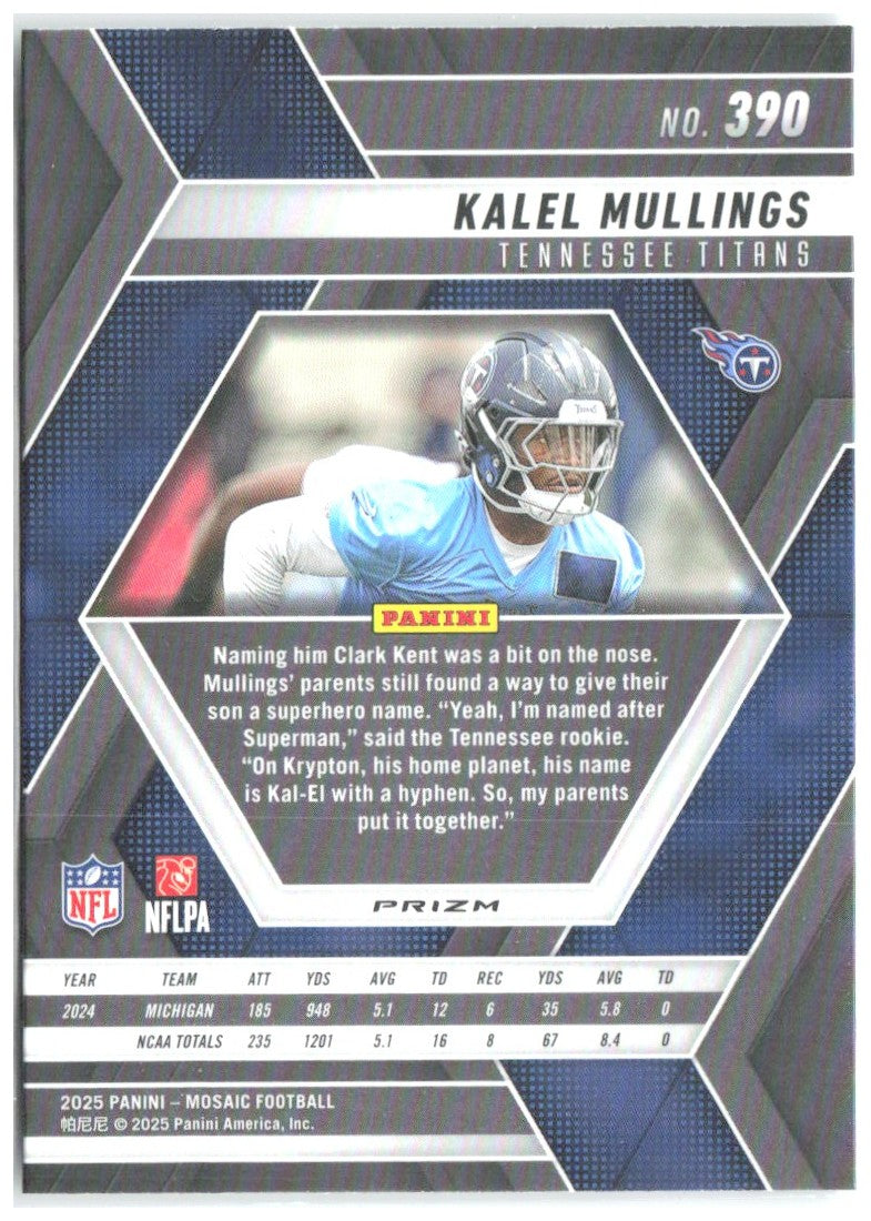 Kalel Mullings Panini Mosaic - Mosaic Green 390 2025 Tennessee Titans