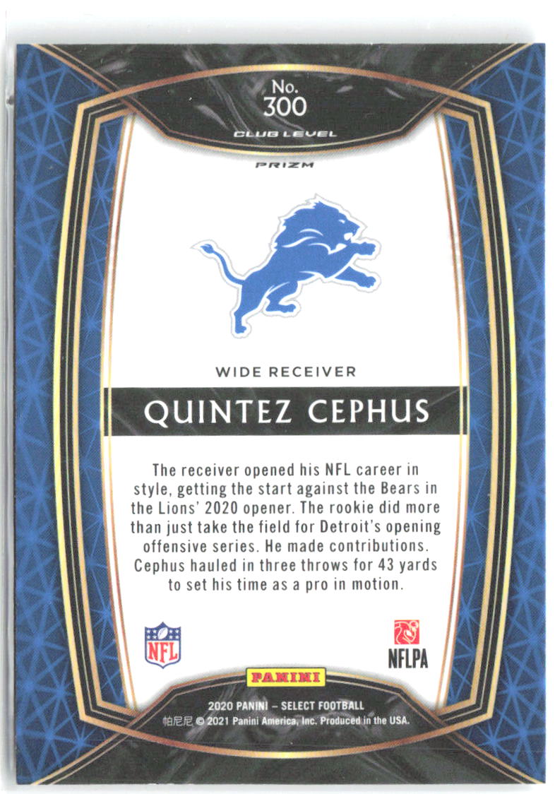 Quintez Cephus Panini Select - Silver Prizm 300 2020 Detroit Lions