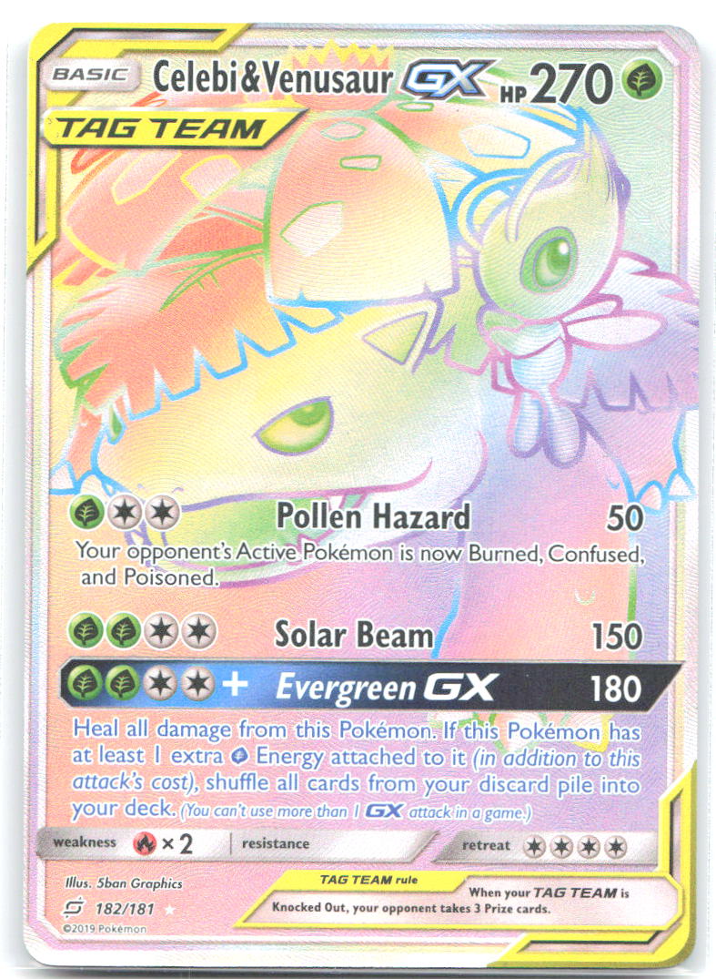 Celebi & Venusaur GX Secret Holo Secret Rare SM Team Up 182/181 NM 5ban Graphics