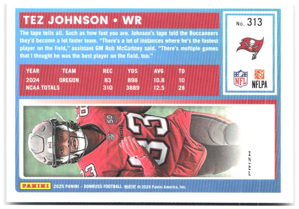 Tez Johnson Donruss - Optic Rated Rookies Red Wave 313 2025 Tampa Bay Buccaneers