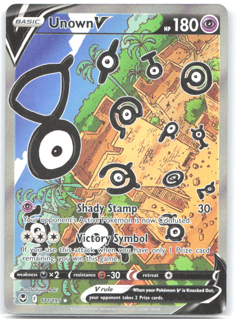 Unown V Alternate Full Art Ultra Rare Silver Tempest 177/195 NM Toshinao Aoki