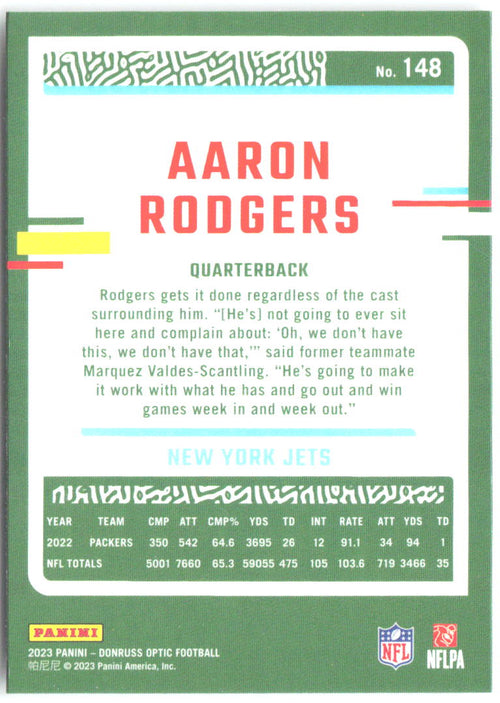 Aaron Rodgers Donruss Optic 148 2023 New York Jets