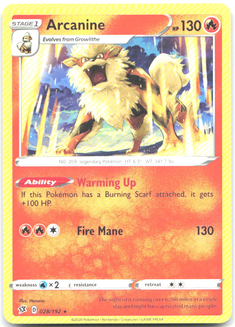 Arcanine Rare SWSH02: Rebel Clash 028/192 NM Hasuno