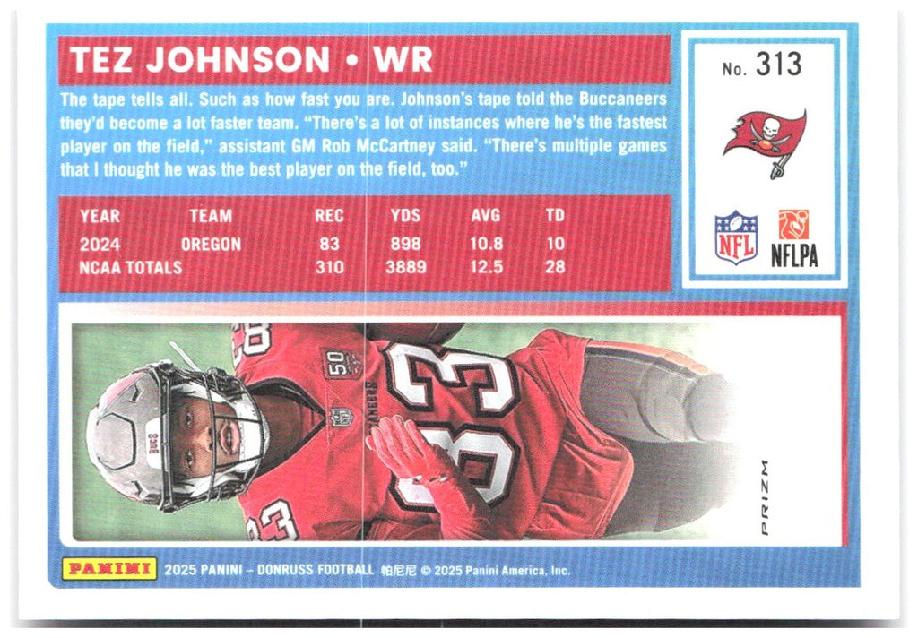 Tez Johnson Donruss - Optic Rated Rookies Pink 313 2025 Tampa Bay Buccaneers