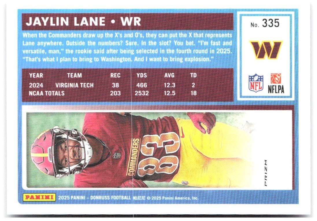 Jaylin Lane Donruss - Press Proofs Purple 335 2025 Washington Commanders