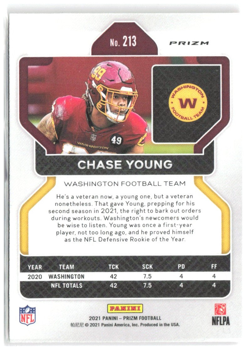 Chase Young Panini Prizm - Lazer 213 2021 Washington Football Team