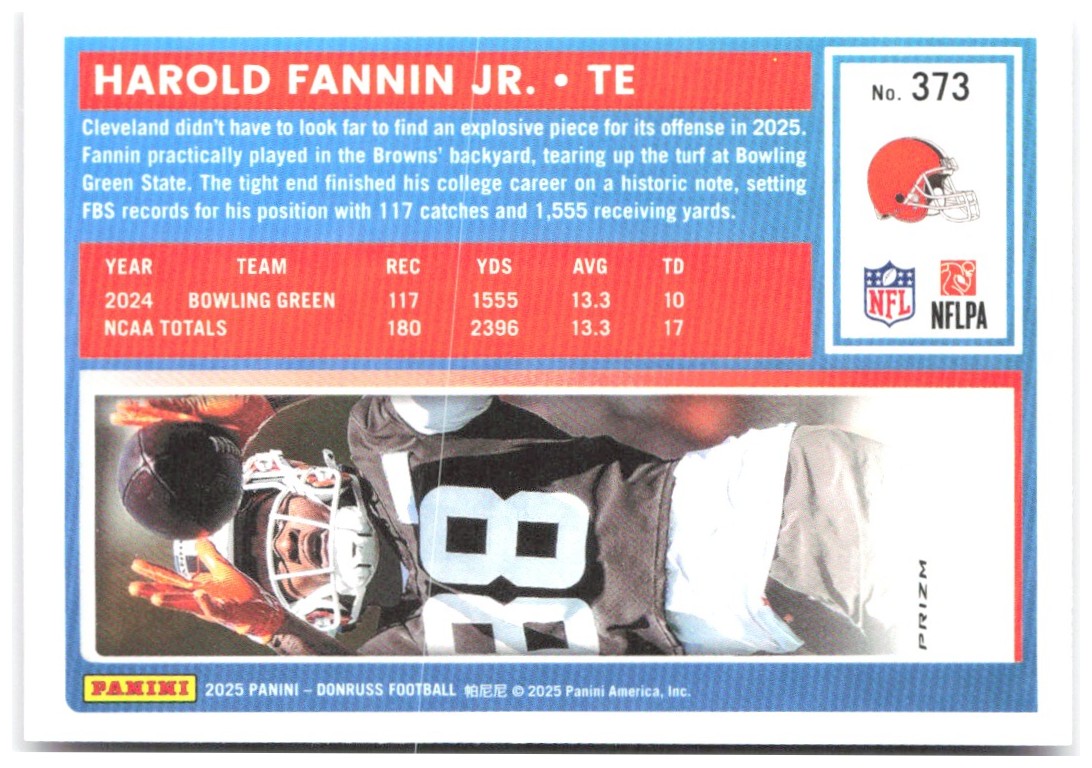 Harold Fannin Jr. Donruss - Optic Rated Rookies Pink 373 2025 Cleveland Browns