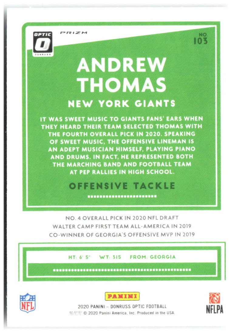 Andrew Thomas Donruss Optic - Holo 103 2020 New York Giants