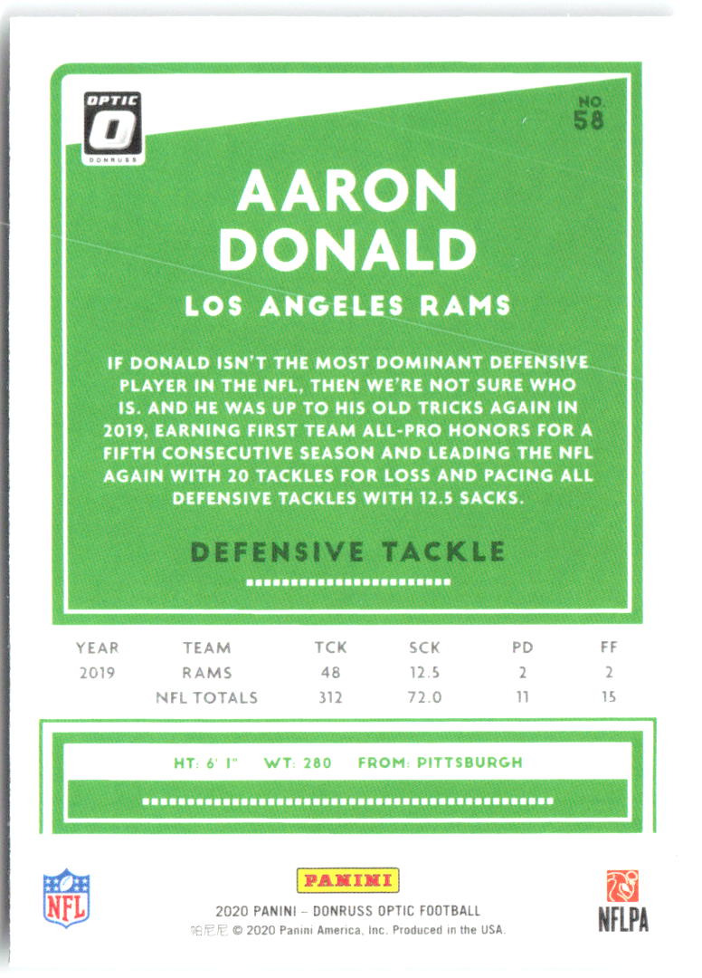 Aaron Donald Donruss Optic 58 2020 Los Angeles Rams