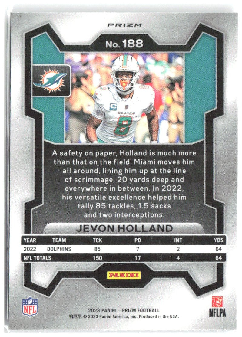 Jevon Holland Panini Prizm - Silver 188 2023 Miami Dolphins