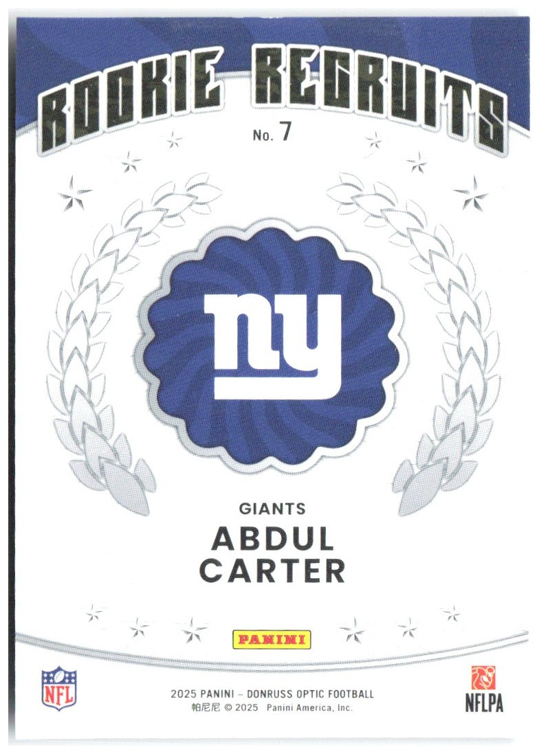 Abdul Carter Donruss Optic - Rookie Recruits 7 2025 New York Giants