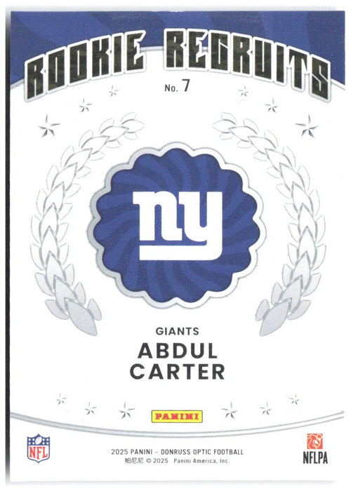 Abdul Carter Donruss Optic - Rookie Recruits 7 2025 New York Giants