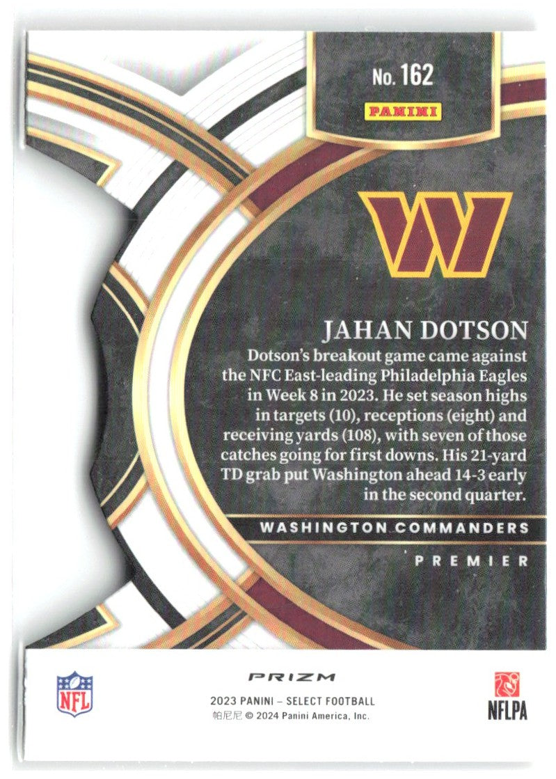 Jahan Dotson Panini Select - Red and Yellow Prizms Die Cuts 162 2023 Washington
