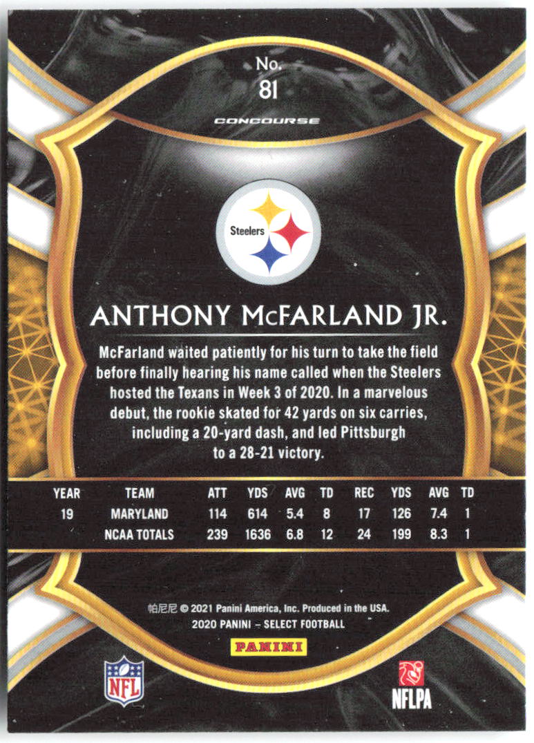 Anthony McFarland Jr. Panini Select 81 2020 Pittsburgh Steelers RC