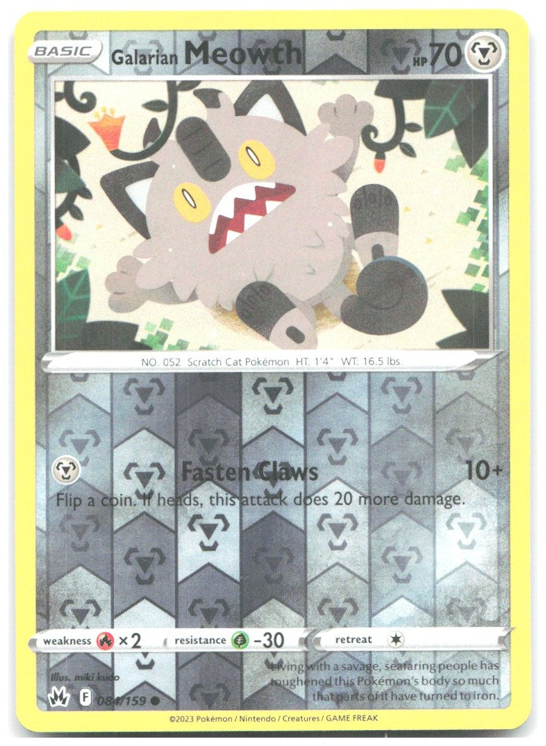 Galarian Meowth Reverse Holo Common SWSH Crown Zenith 084/159 NM miki kudo