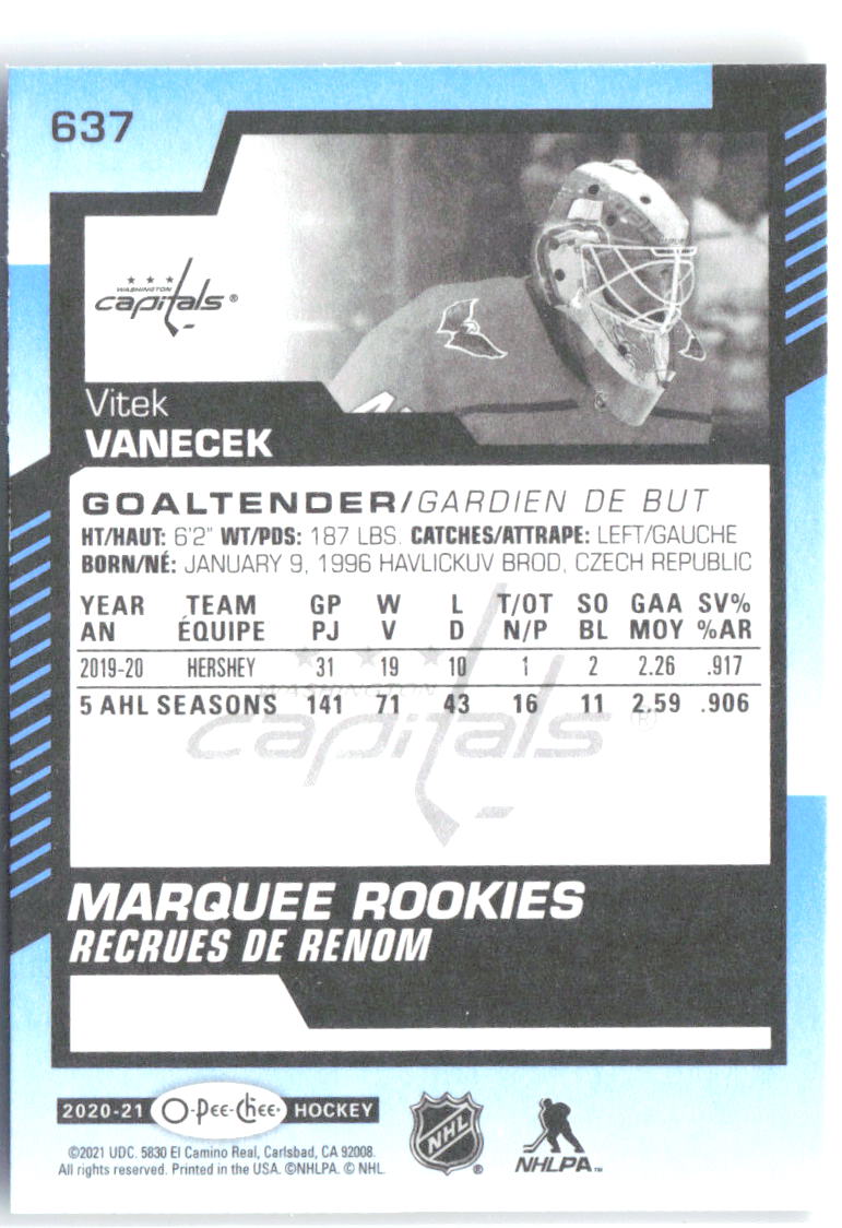 Vitek Vanecek Upper Deck - 2020-21 O-Pee-Chee Update Blue 637 2020-21 Washington Capitals RC