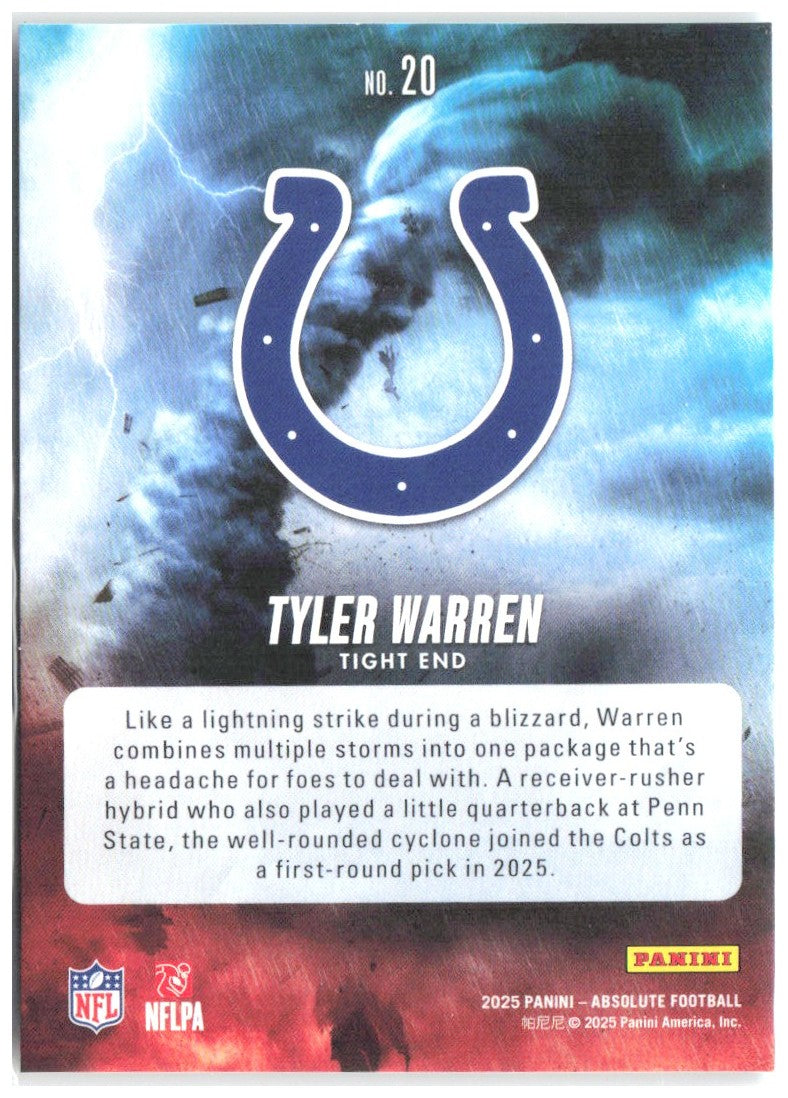 Tyler Warren Panini Absolute - By Storm 20 2025 Indianapolis Colts