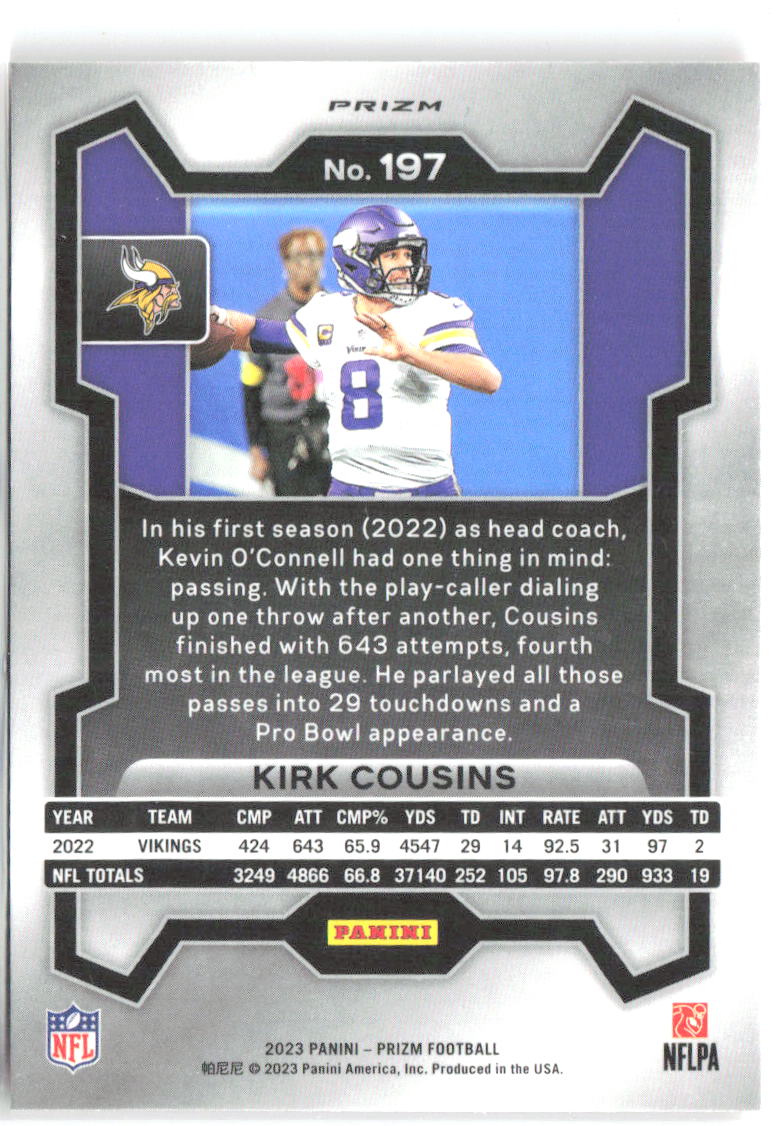 Kirk Cousins Panini Prizm - Lazer 197 2023 Minnesota Vikings