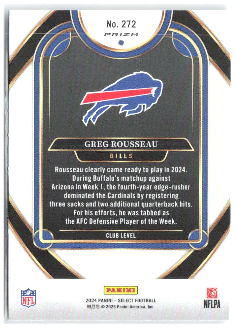 Greg Rousseau Panini Select - Red & Yellow Prizm Shock 272 2024 Buffalo Bills