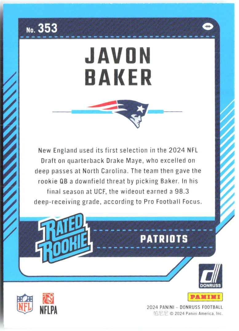 Javon Baker Donruss 353 2024 New England Patriots RC