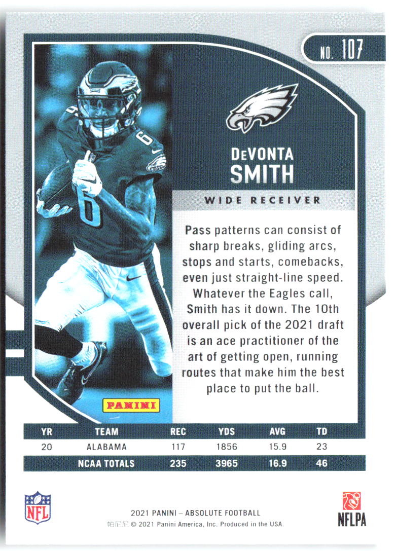 DeVonta Smith Panini Absolute - Retail 107 2021 Philadelphia Eagles RC