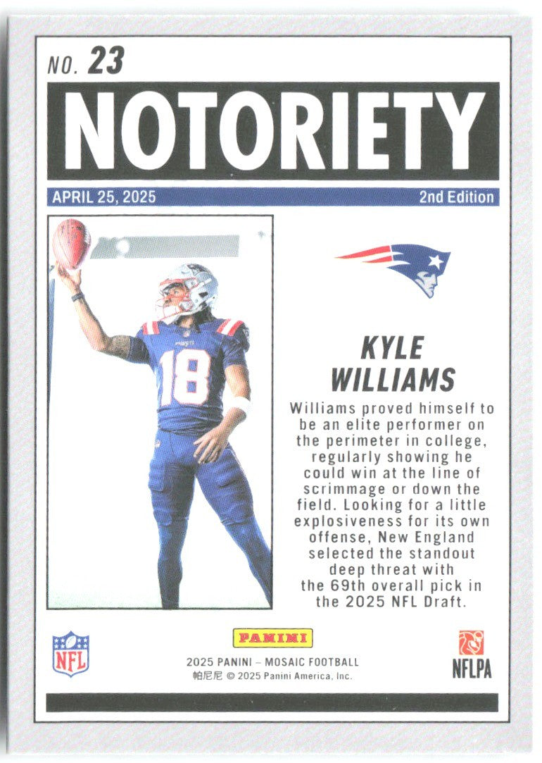 Kyle Williams Panini Mosaic - Notoriety Mosaic 23 2025 New England Patriots