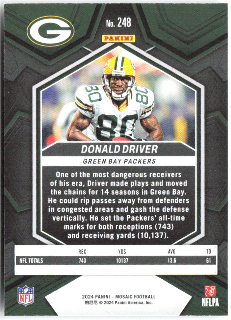 Donald Driver Panini Mosaic 248 2024 Green Bay Packers
