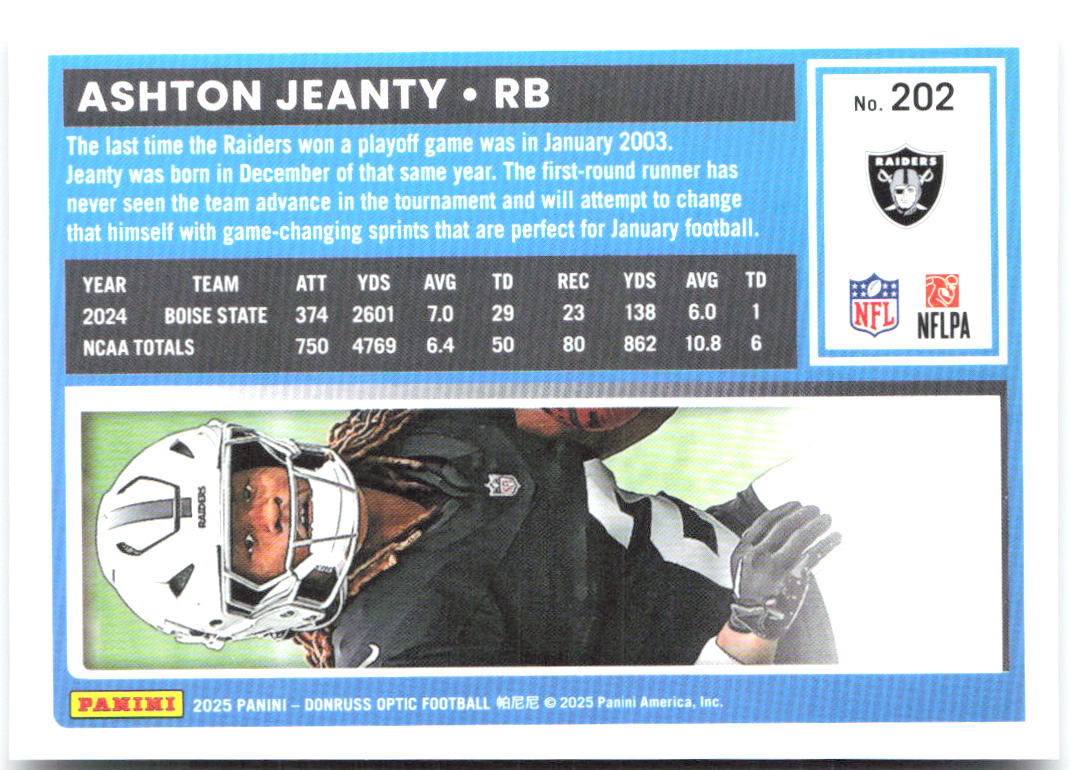 Ashton Jeanty Donruss 305 2025 Las Vegas Raiders RC