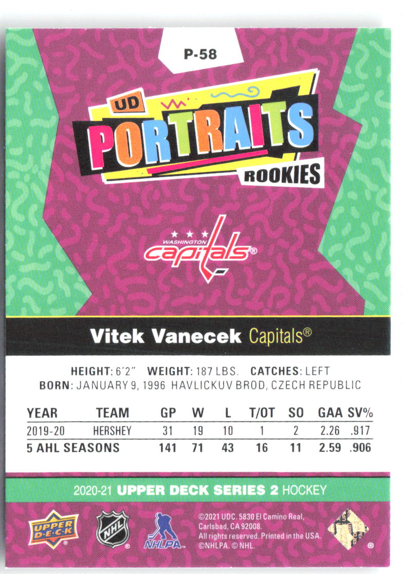 Vitek Vanecek Upper Deck - UD Portraits P-58 2020-21 Washington Capitals