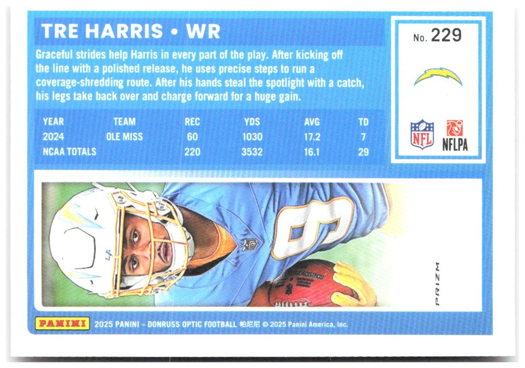 Tre Harris Donruss Optic - Pink 229 2025 Los Angeles Chargers