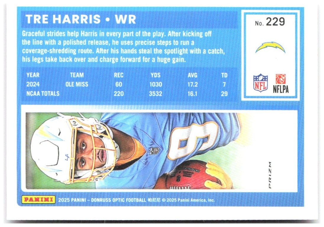Tre Harris Donruss Optic - Pink 229 2025 Los Angeles Chargers