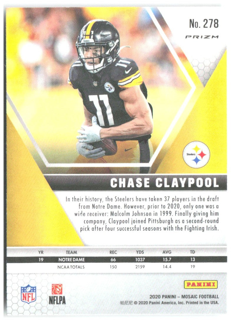 Chase Claypool Panini Mosaic - Prizm Green 278 2020 Pittsburgh Steelers