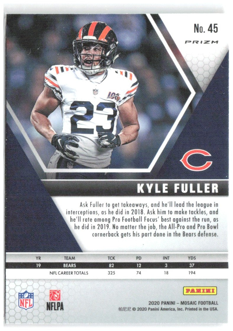Kyle Fuller Panini Mosaic - Prizm Reactive Green 45 2020 Chicago Bears