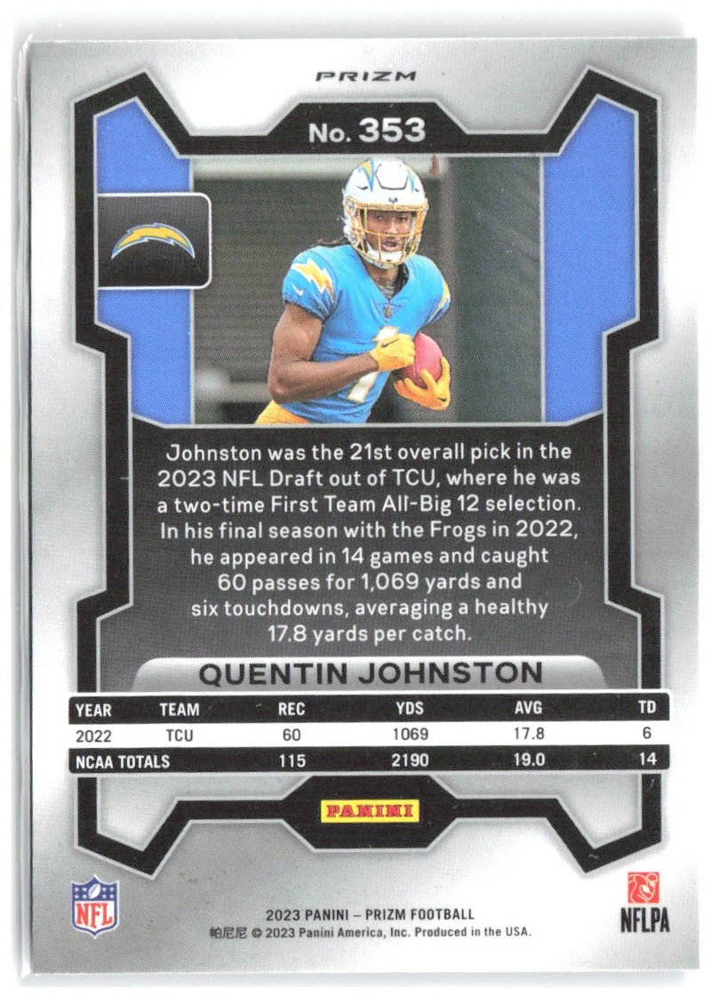 Quentin Johnston Panini Prizm - Red White and Blue 353 2023 Los Angeles Chargers