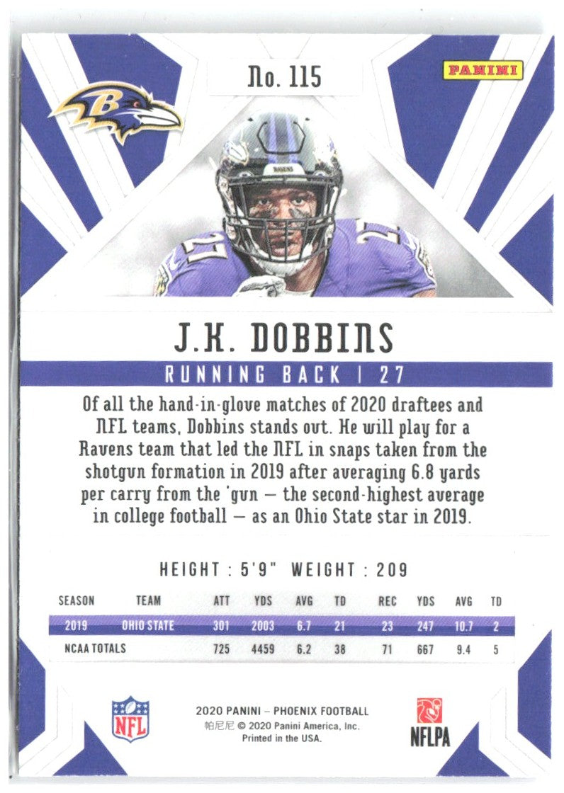 J.K. Dobbins Panini Phoenix - Fire Burst 115 2020 Baltimore Ravens