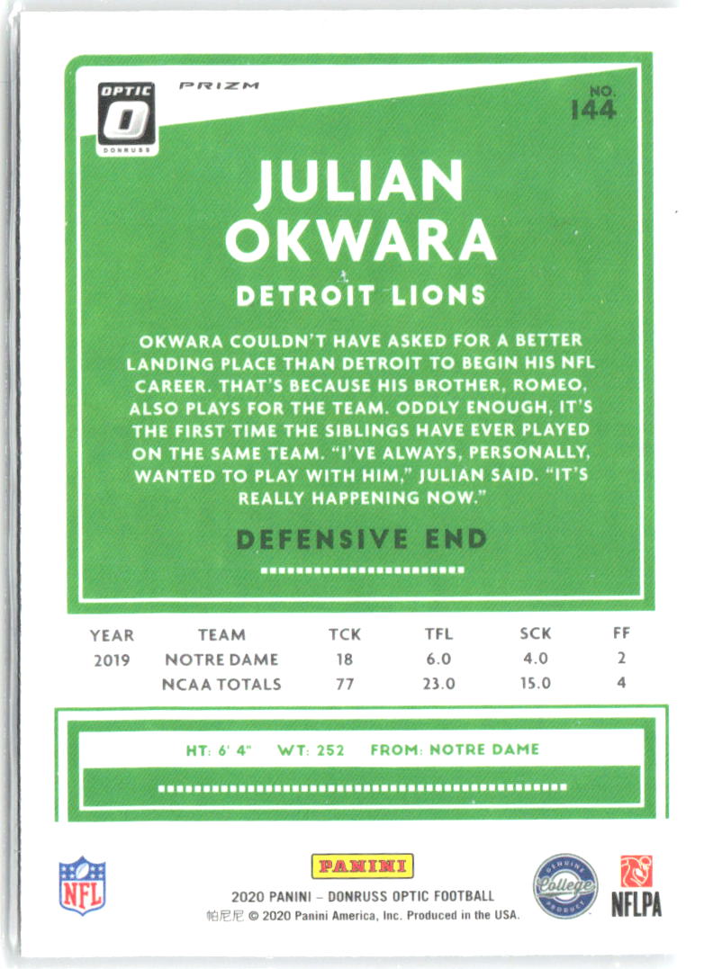 Julian Okwara Donruss Optic - Holo 144 2020 Detroit Lions