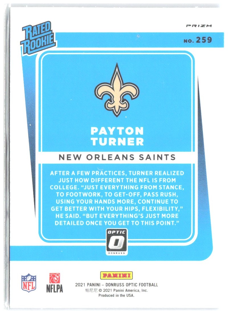 Payton Turner Donruss Optic - Blue Scope 259 2021 New Orleans Saints